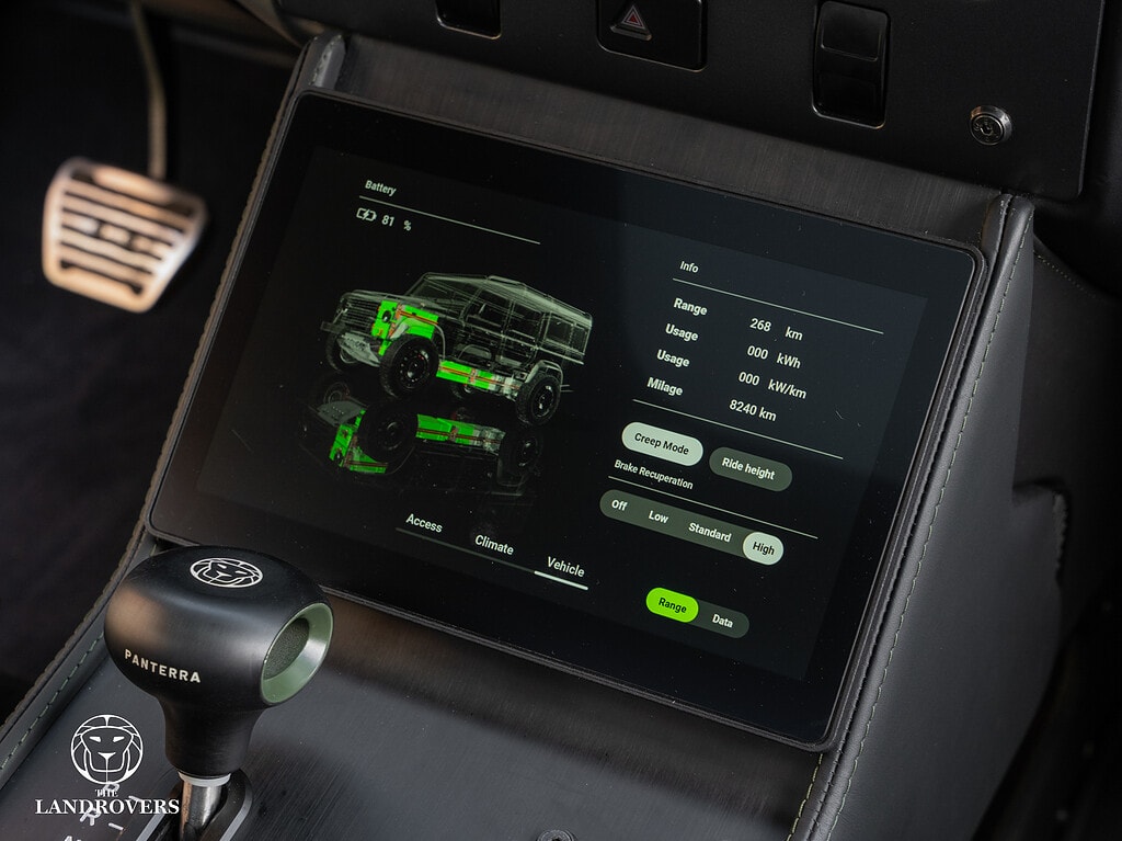 display in a electric defender panterra showing the battery status