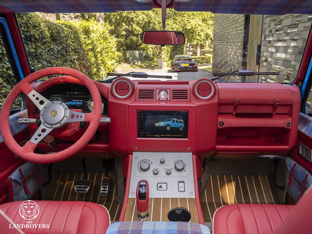 interior and dashboard of ultra-bespoke landrover strawberry