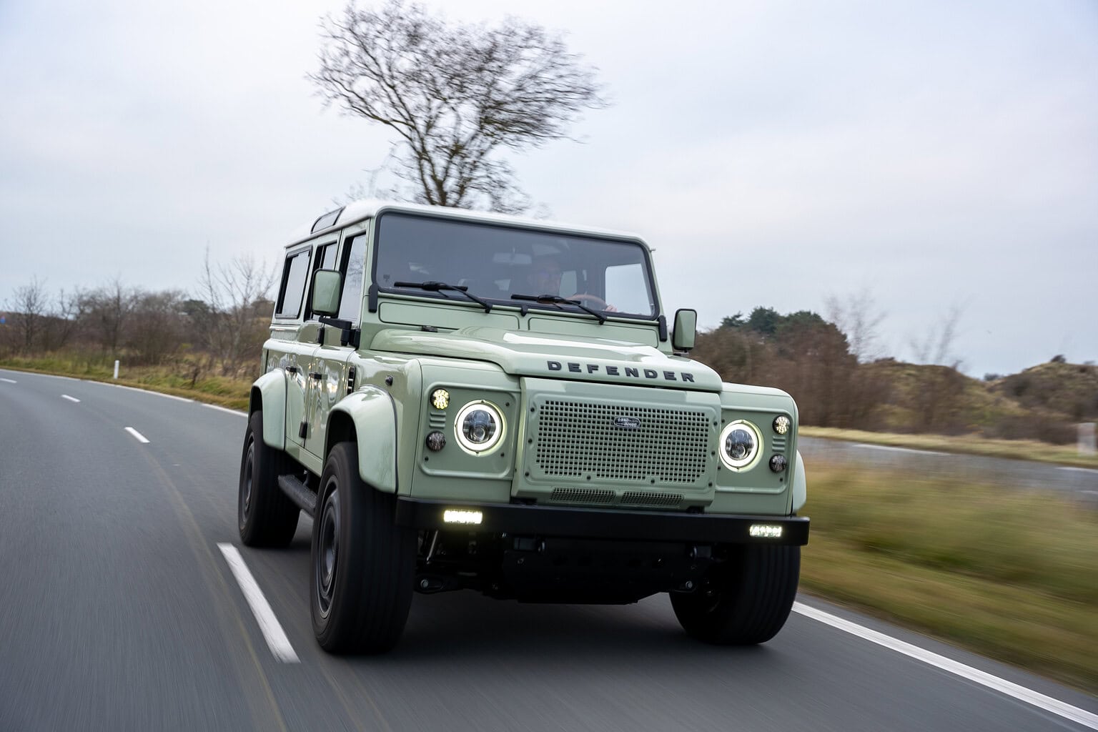 Stephen Dobie from Top Gear UK in our Defender Panterra on winding road